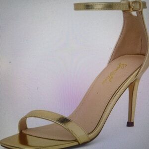 Elegant Heeled Sandals Dressy Strappy Stiletto Gold Ankle Strap Heels, SIZE 6